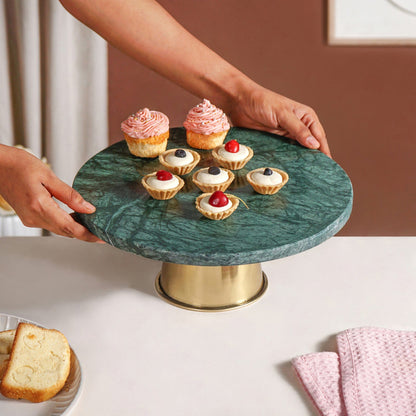 Luxe Green Marble Round Cake Stand