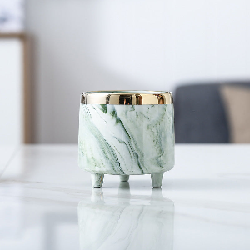 Luxe Ceramic Marble Planter Green With Legs