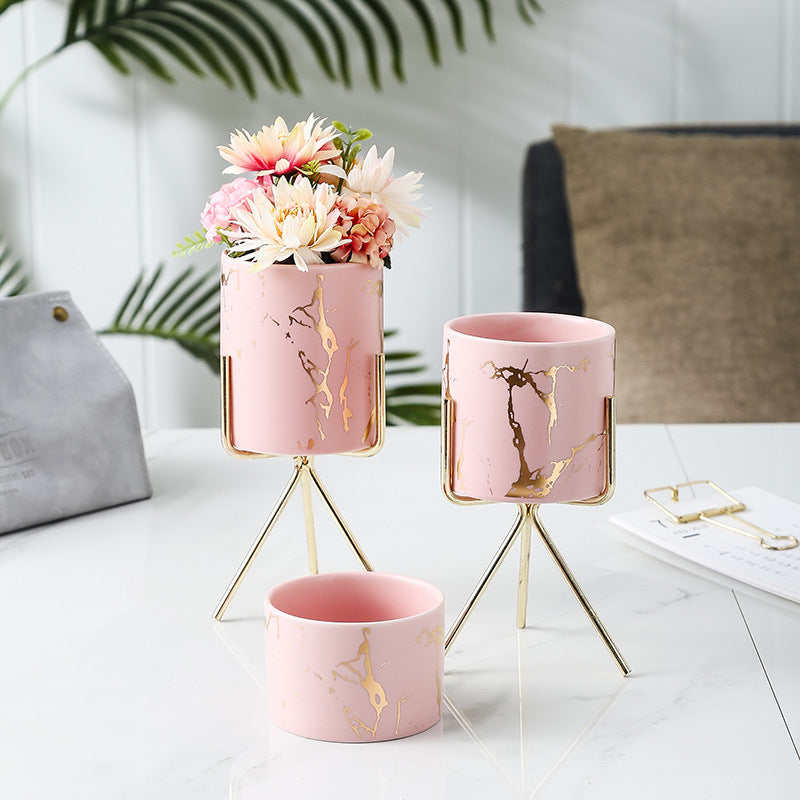 Auric Marble Pink Planter with Stand Large