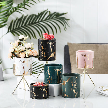 Auric Marble Black Planter with Stand Large