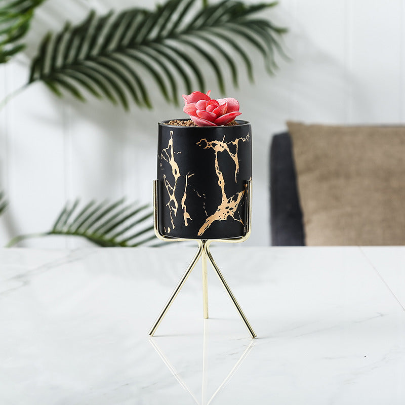 Auric Marble Black Planter with Stand Large