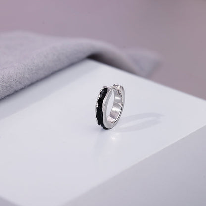 Silver Drip Orbit Hoop Earring For Him