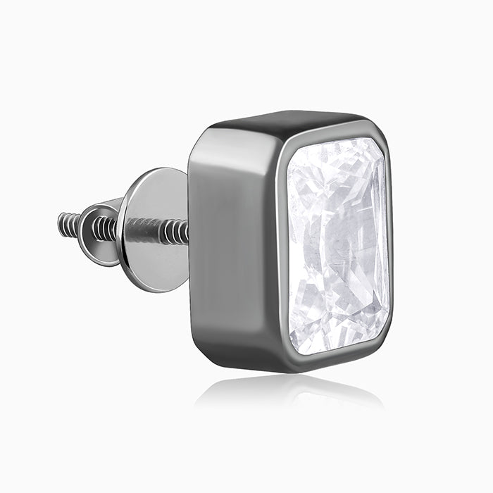 Black Rhodium Rectangular Stud For Him