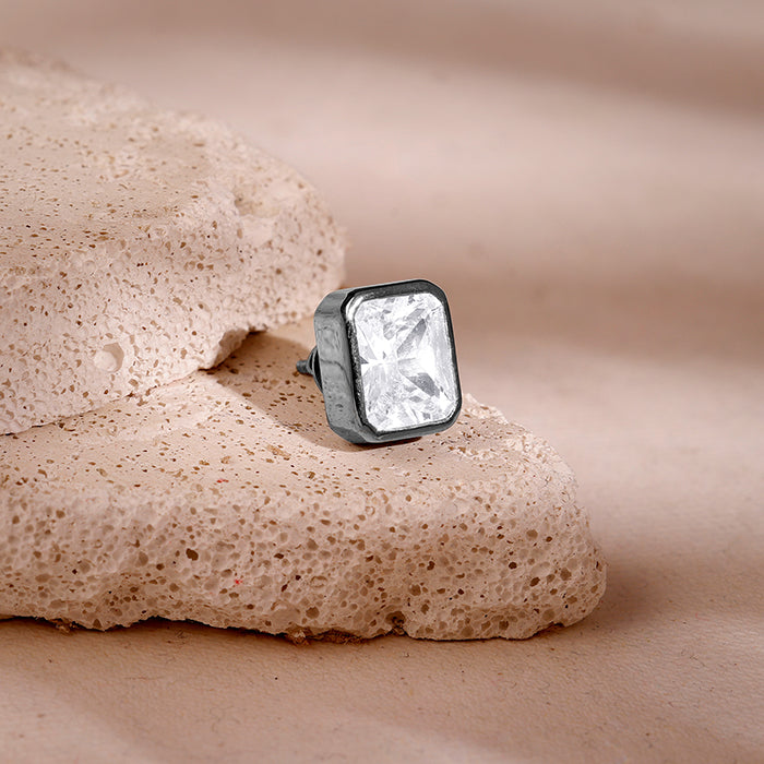 Black Rhodium Rectangular Stud For Him