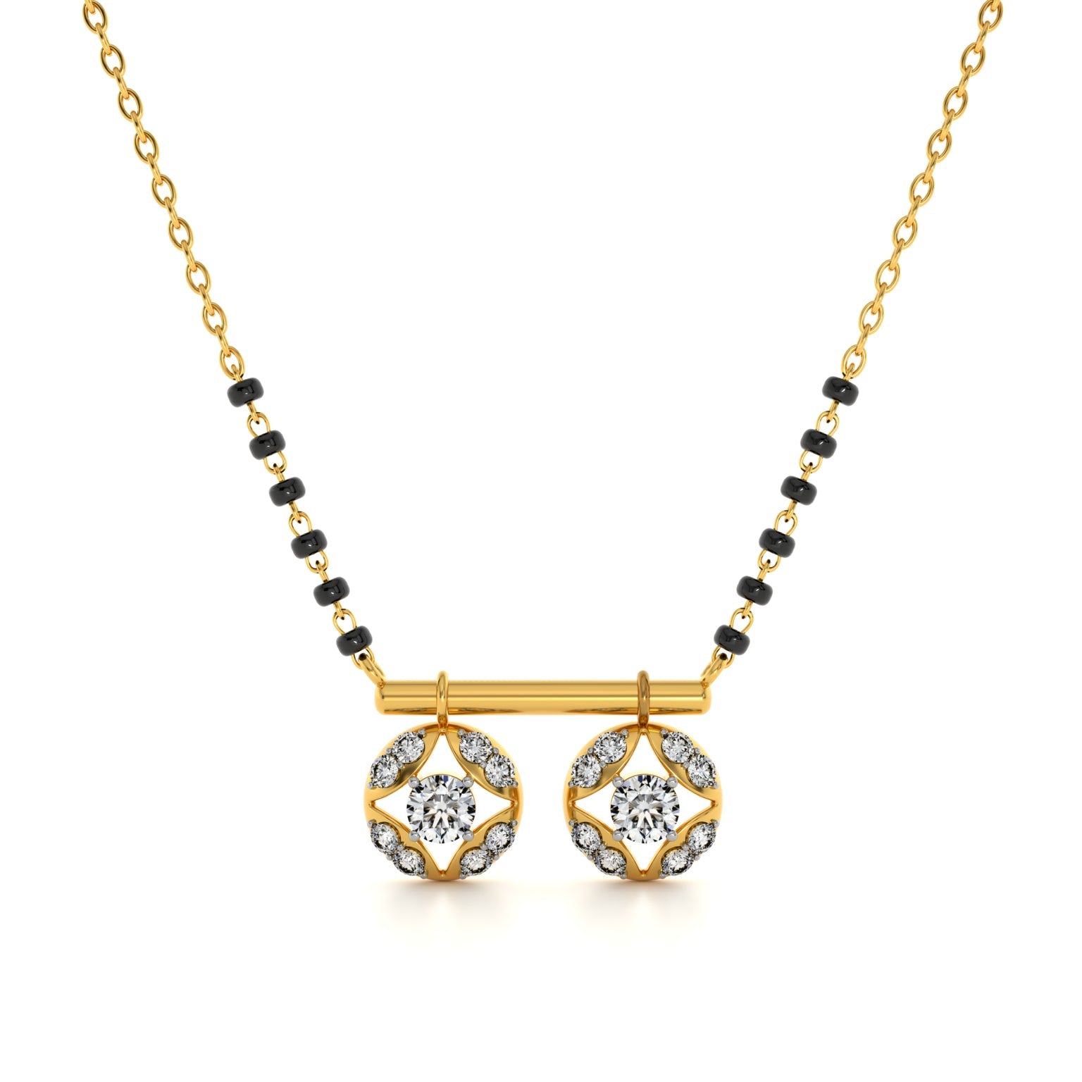 Classic Floral Halo 9KT Gold Lab Grown Diamond Mangalsutra