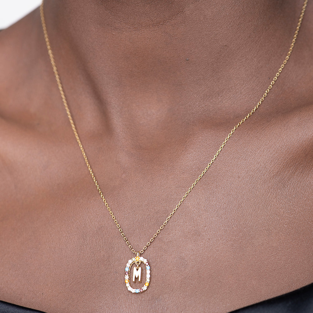 Colourful Stones Initial Necklace- 18k Gold Vermeil