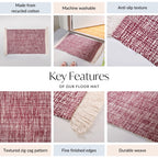 Crossweave Cotton Anti Slip Floor Mat Magenta 96x53cm