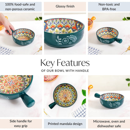 Mandala Melange Dish Bowl With Handle Green 600ml