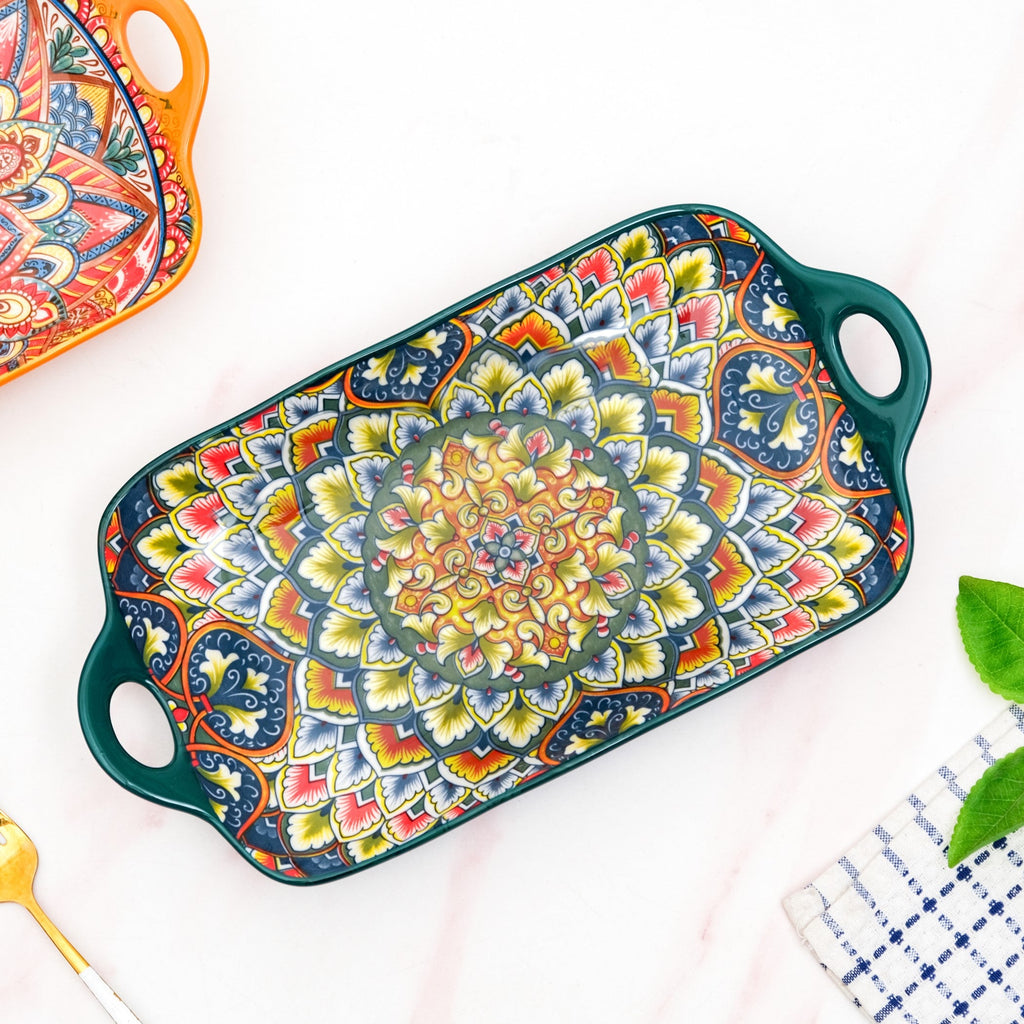 Mandala Melange Long Platter Dish Green