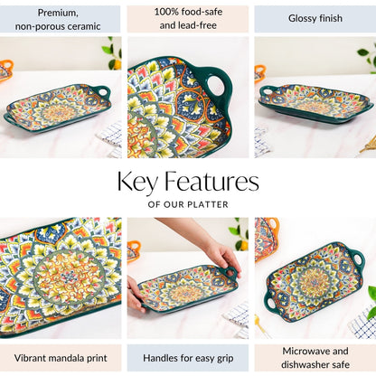 Mandala Melange Long Platter Dish Green