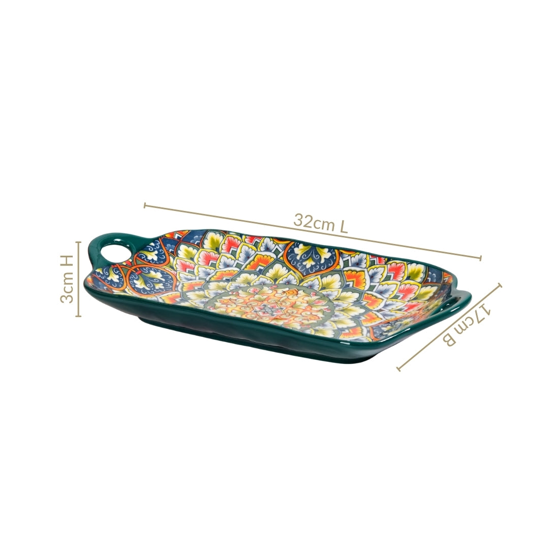 Mandala Melange Long Platter Dish Green