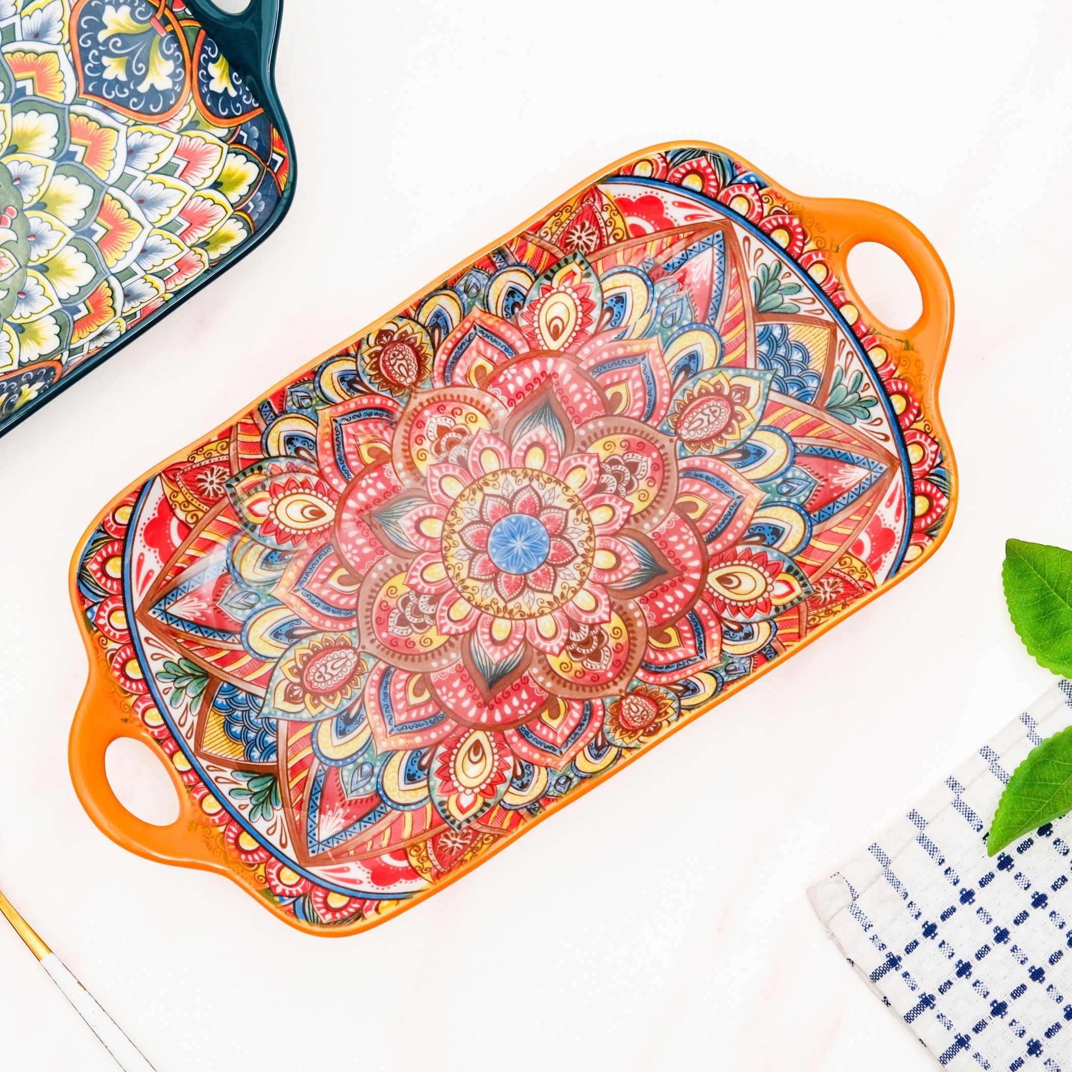 Mandala Melange Long Platter Dish Orange