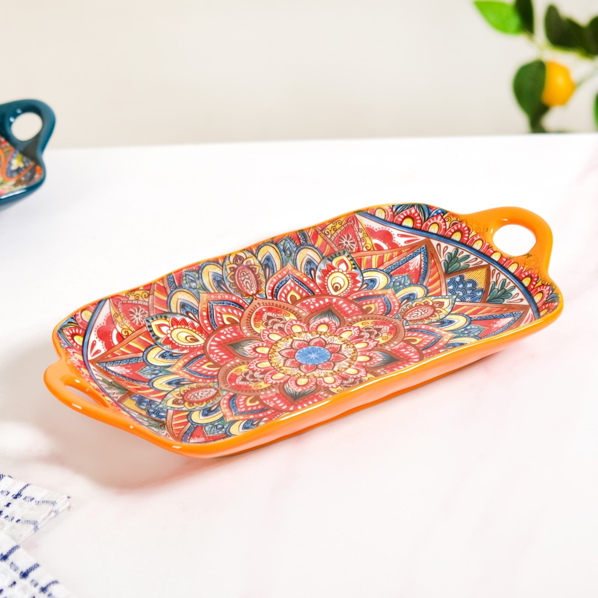 Mandala Melange Long Platter Dish Orange