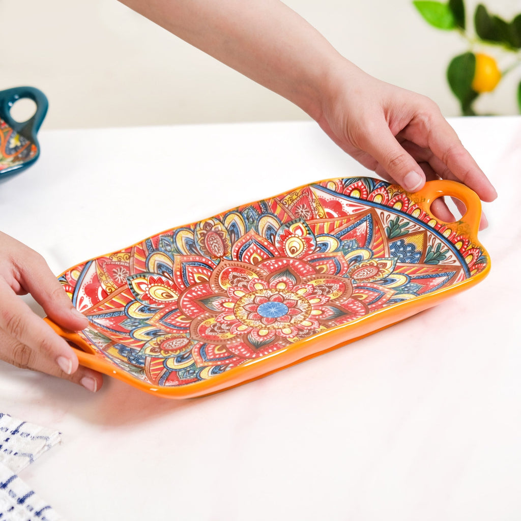 Mandala Melange Long Platter Dish Orange