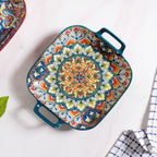 Mandala Melange Serving Platter With Handle Green