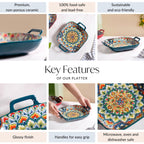 Mandala Melange Serving Platter With Handle Green