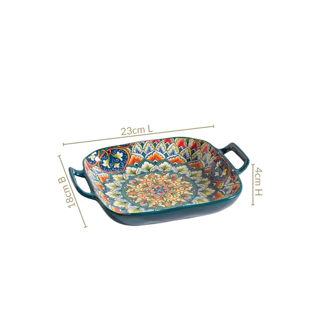 Mandala Melange Serving Platter With Handle Green