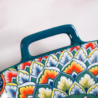 Mandala Melange Serving Platter With Handle Green