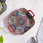 Mandala Melange Serving Platter With Handle Red