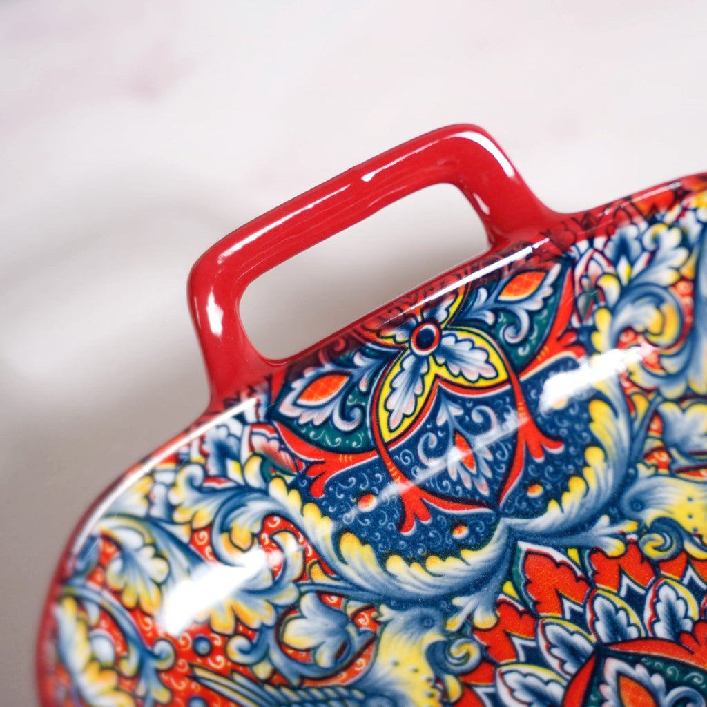 Mandala Melange Serving Platter With Handle Red