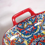 Mandala Melange Serving Platter With Handle Red