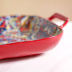 Mandala Melange Serving Platter With Handle Red