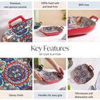 Mandala Melange Serving Platter With Handle Red