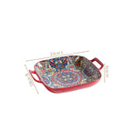 Mandala Melange Serving Platter With Handle Red
