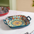 Mandala Melange Serving Platter With Handle Green