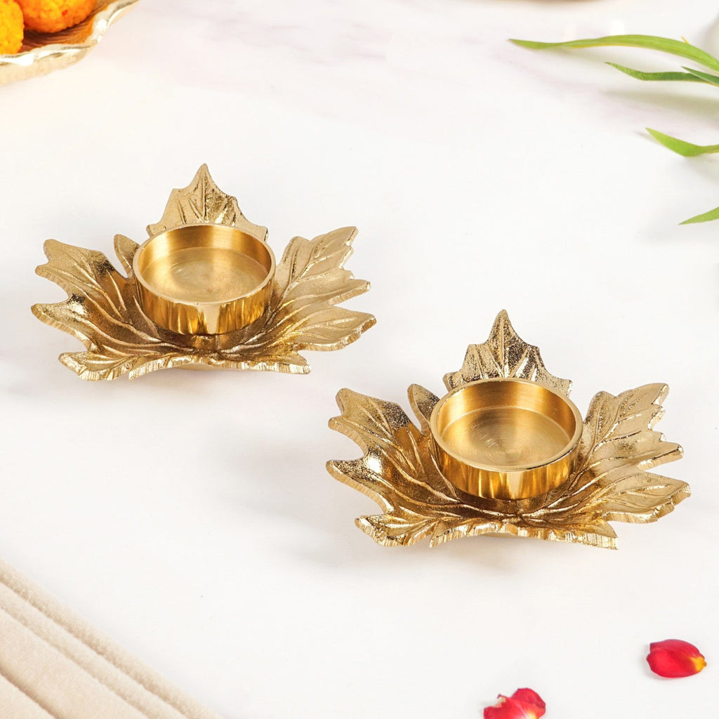 Maple Glow Aluminium Tealight Holder Set Of 2 In Festive Gift Box