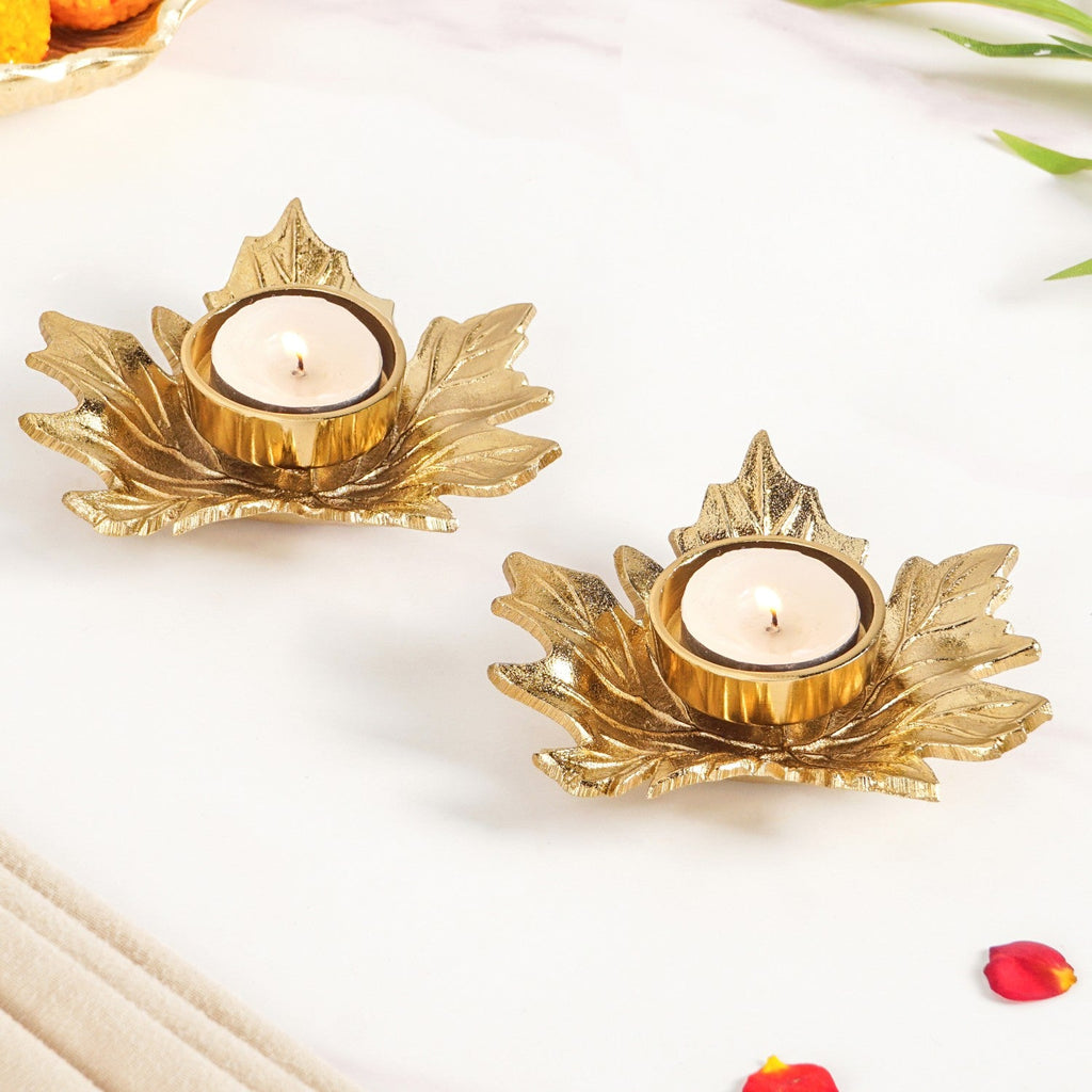 Maple Glow Aluminium Tealight Holder Set Of 2 In Festive Gift Box