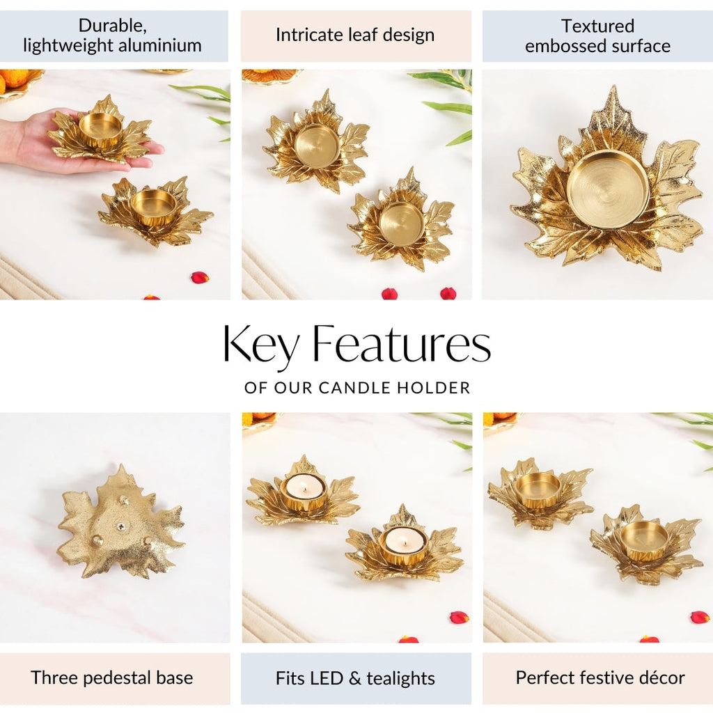 Maple Glow Aluminium Tealight Holder Set Of 2 In Festive Gift Box