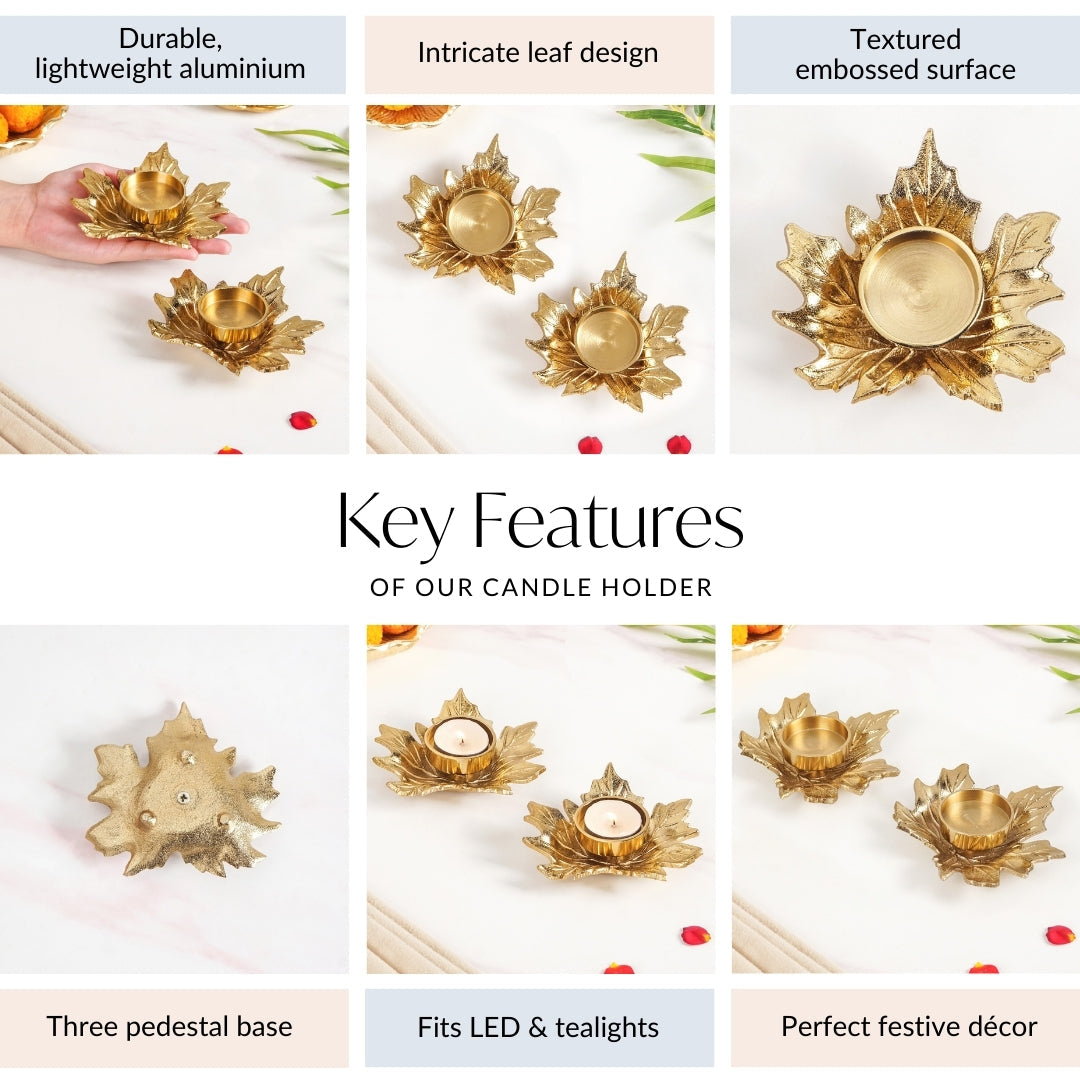 Maple Glow Aluminium Tealight Holder Set Of 2 In Festive Gift Box