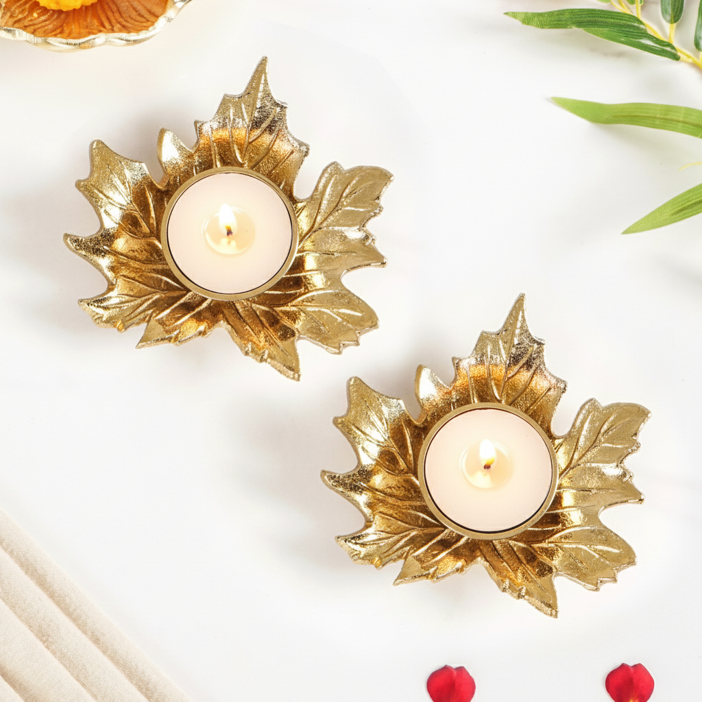 Maple Glow Aluminium Tealight Holder Set Of 2 In Festive Gift Box