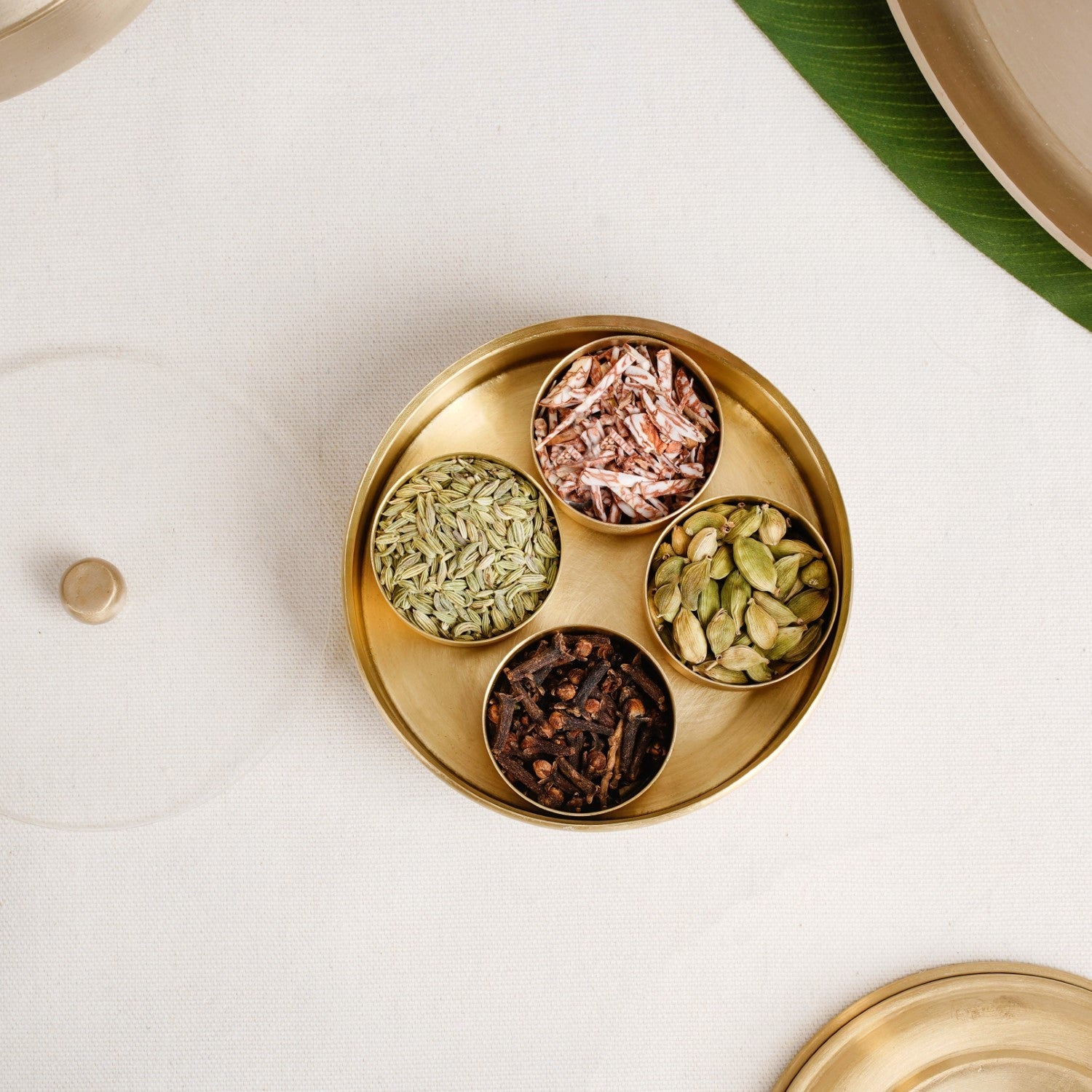 Handcrafted Brass Marigold Mukhwas Box – Spice & Mouth Freshener Holder