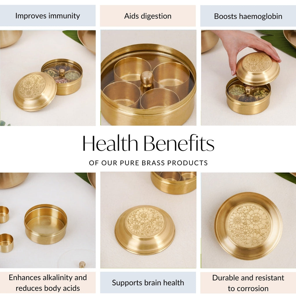 Handcrafted Brass Marigold Mukhwas Box – Spice & Mouth Freshener Holder