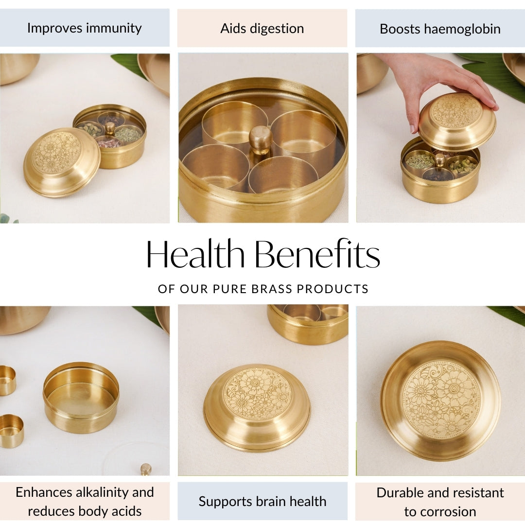 Handcrafted Brass Marigold Mukhwas Box – Spice & Mouth Freshener Holder