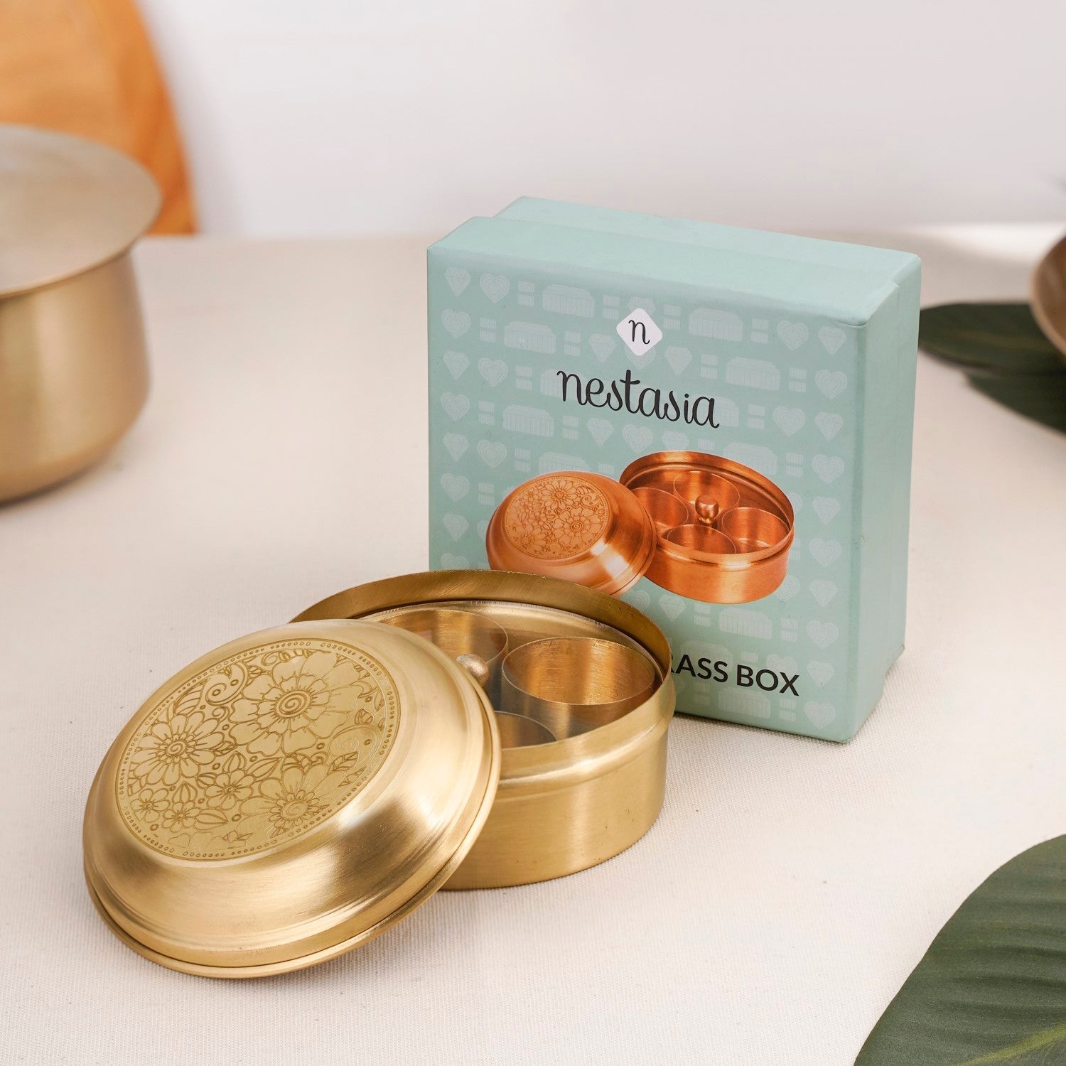 Handcrafted Brass Marigold Mukhwas Box – Spice & Mouth Freshener Holder