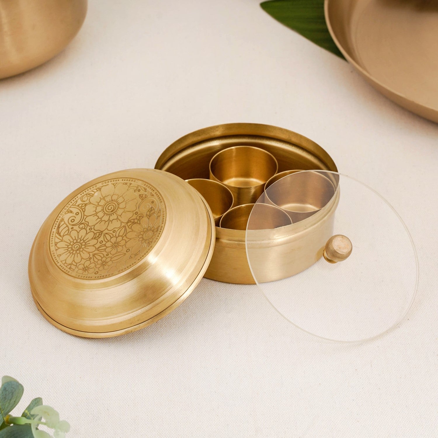 Handcrafted Brass Marigold Mukhwas Box – Spice & Mouth Freshener Holder