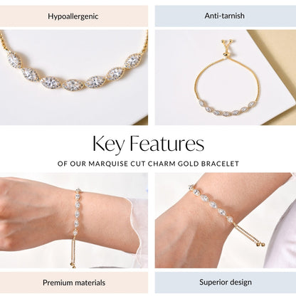 Marquise Cut Charm Gold Bracelet