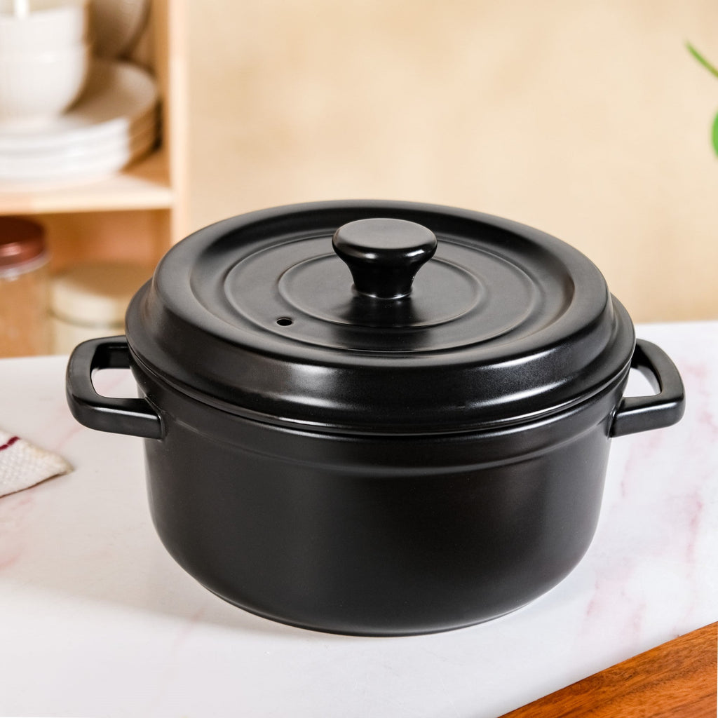 Matte Black Ceramic Cocotte Cooking Pot 4200ml