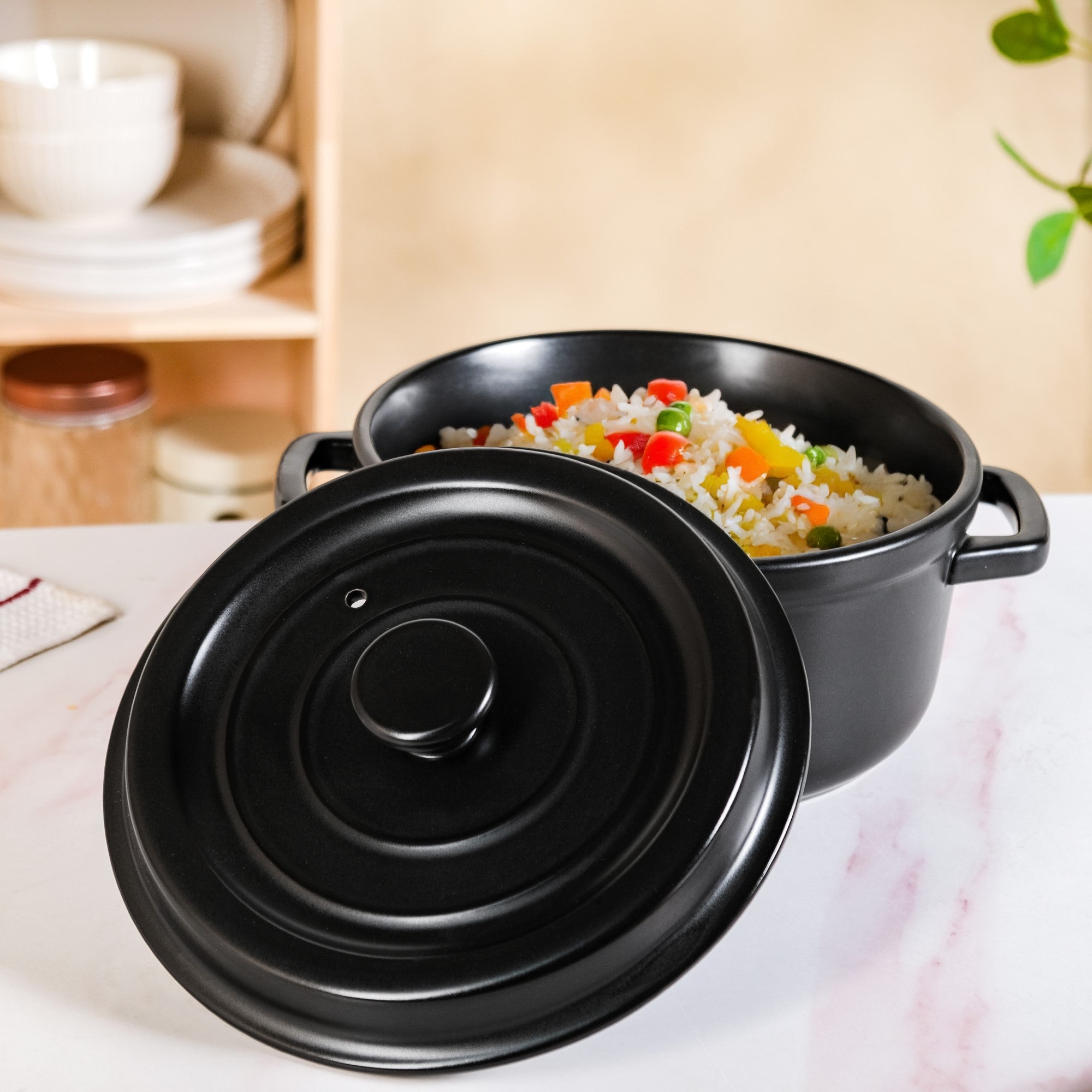 Matte Black Ceramic Cocotte Cooking Pot 4200ml