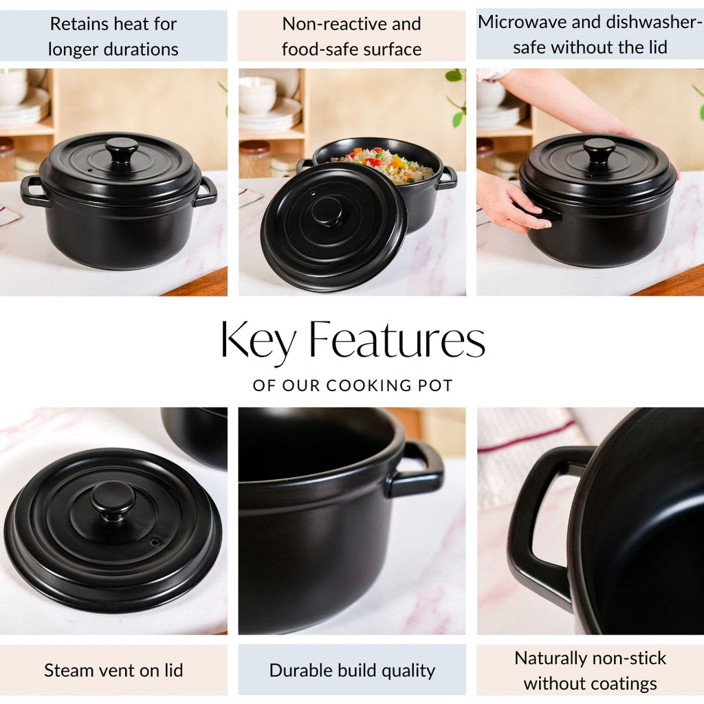 Matte Black Ceramic Cocotte Cooking Pot 4200ml
