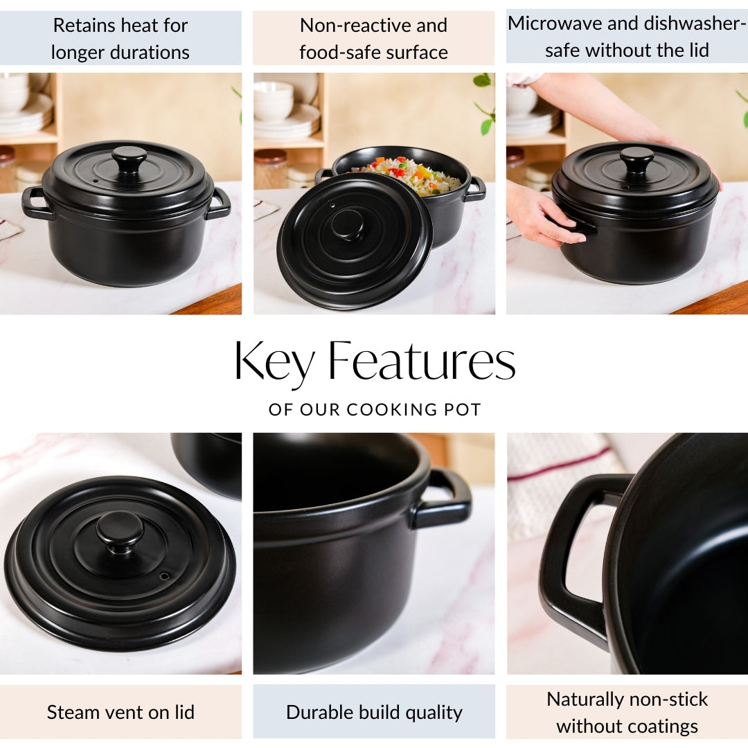 Matte Black Ceramic Cocotte Cooking Pot 4200ml