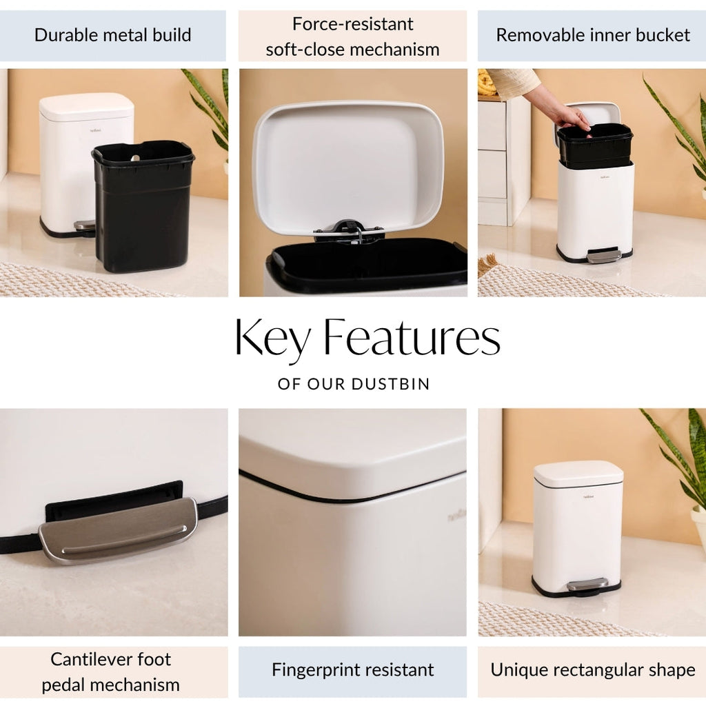 Dustro Metal Pedal Dustbin White 5000ml