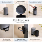 Clean Curve Dustbin With Removable Bucket Grey 3000ml