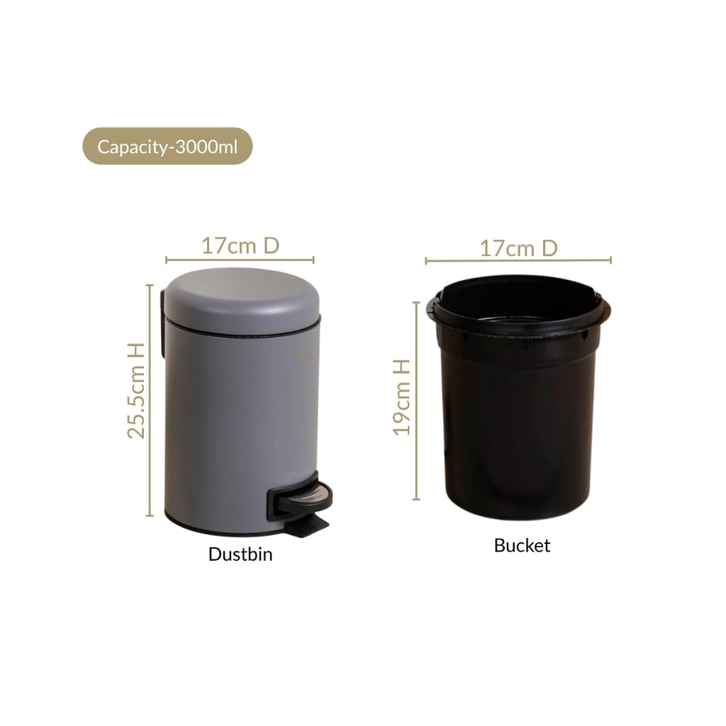 Clean Curve Dustbin With Removable Bucket Grey 3000ml