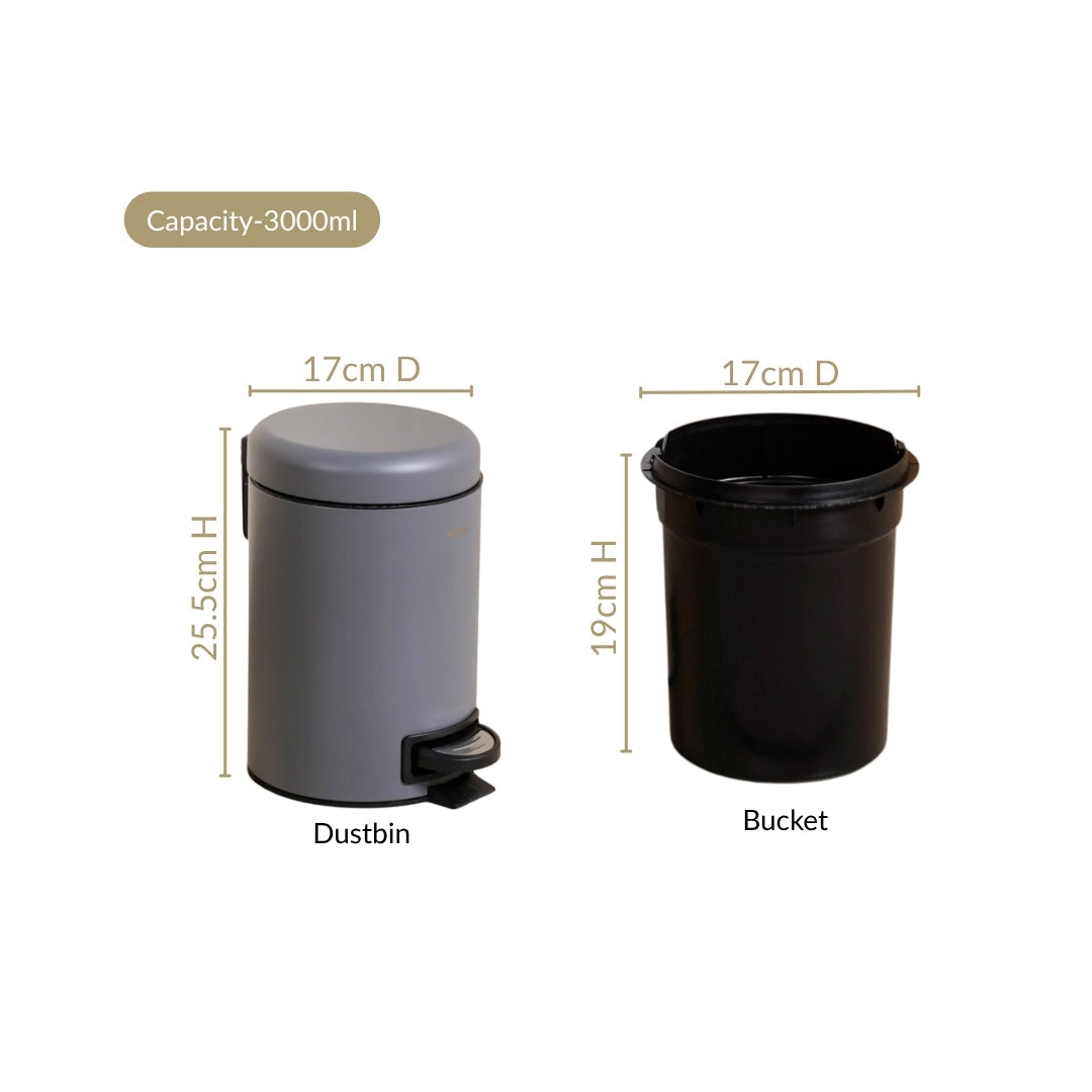 Clean Curve Dustbin With Removable Bucket Grey 3000ml