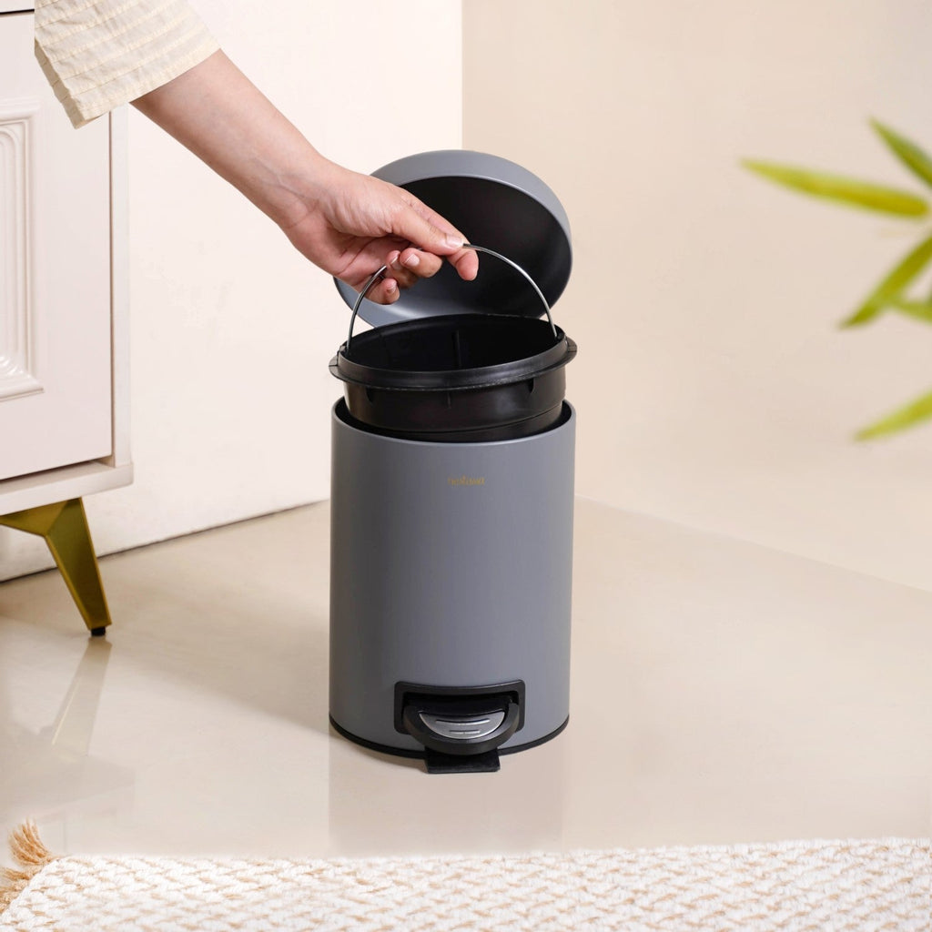 Clean Curve Dustbin With Removable Bucket Grey 3000ml