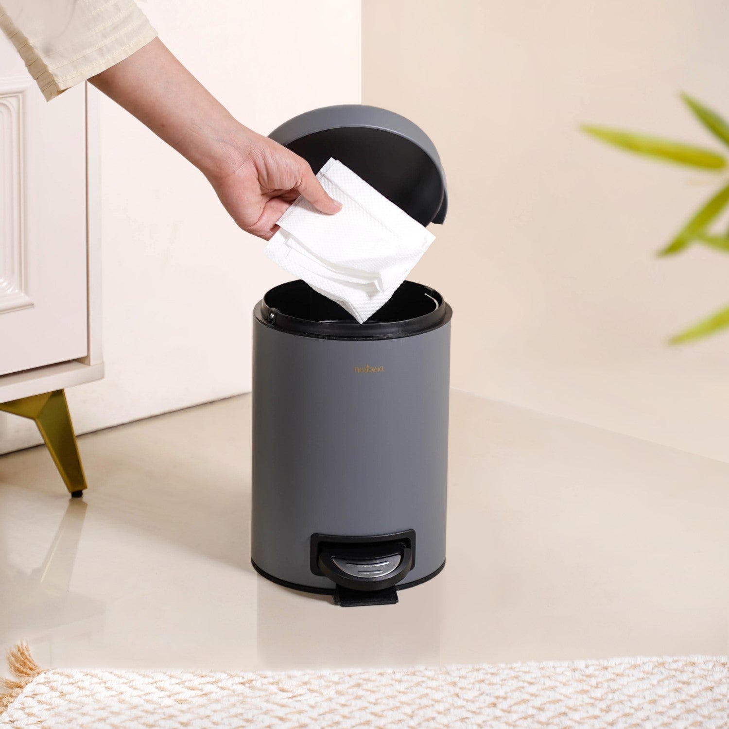 Clean Curve Dustbin With Removable Bucket Grey 3000ml